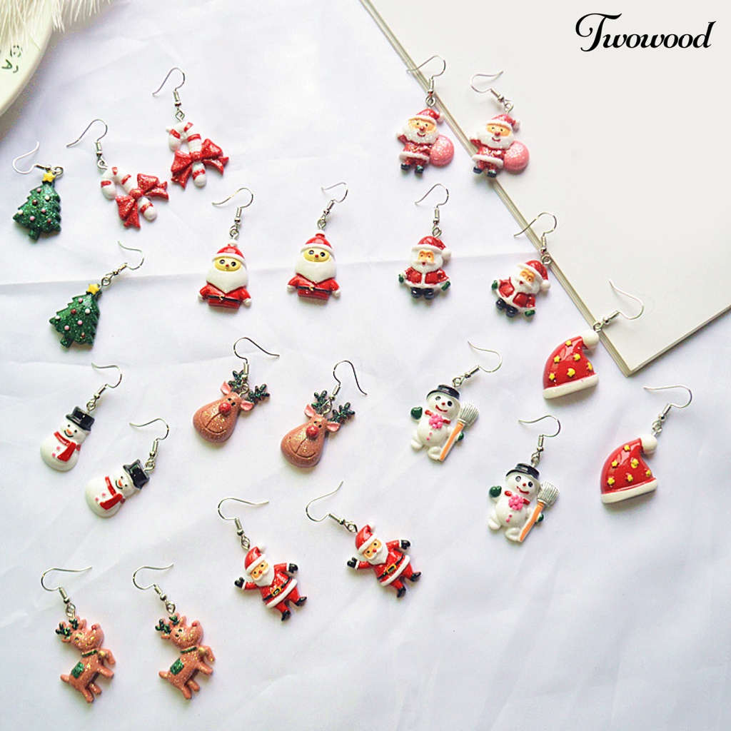 1 Pasang Anting Kait Gantung Desain Kartun Topi Santa Claus Untuk Wanita