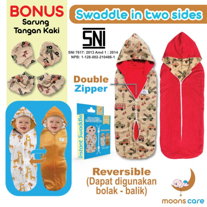 Bedong Instan Dita Moons Care  Bayi Bolak Balik , Bedong + Topi Karakter Bayi , Bedong Instan Bayi