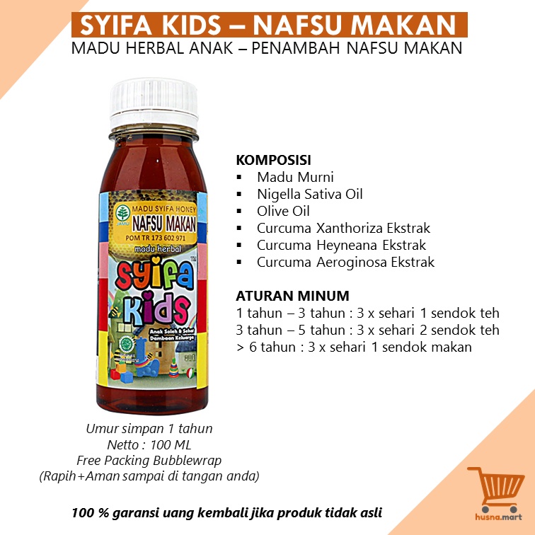 Madu Anak Syifa Kids Penambah Nafsu Makan Original SyifaKids Herbal Kemasan Botol 100ml