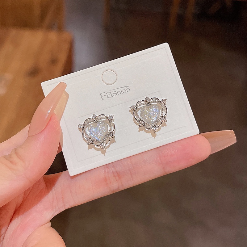 Anting Tusuk Sterling silver 925 Desain Hati Hias Opal + Berlian Gaya Mewah Untuk Wanita