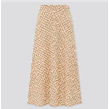 UNIQLO ORI SALE Maxi Skirt Rok Panjang Batik Flare Pleated Polos Orange Blue Natural Katun Linen