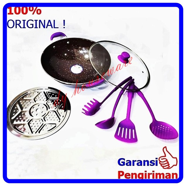 Wajan Marble Tutup Kaca Kukusan plus Sodet Erus 7Pcs POT series