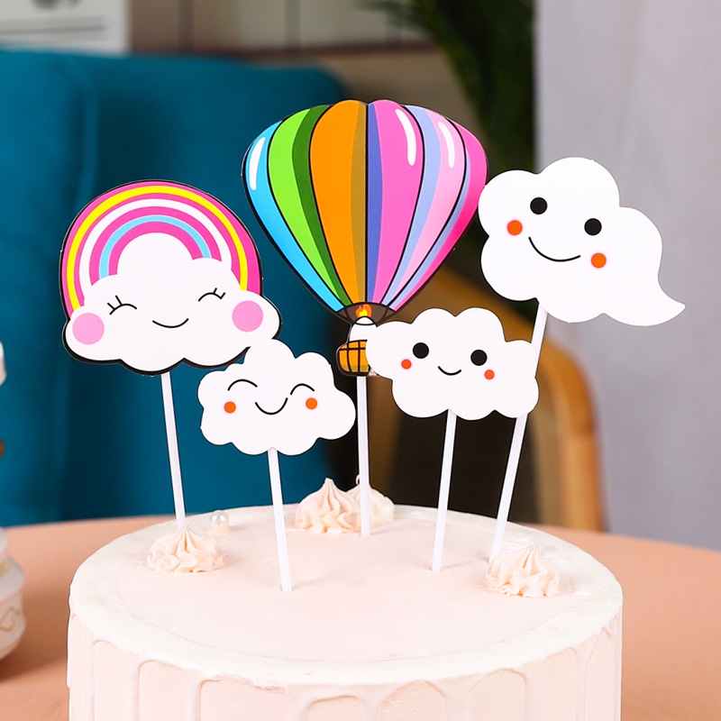 5pcs / set topper Kue Bentuk Awan Balon Udara Warna-Warni Untuk Dekorasi Pesta Baby Shower