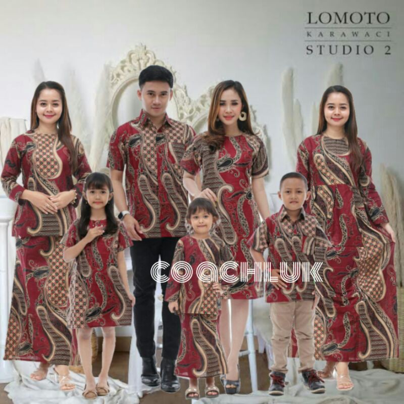 Batik Couple Keluarga Sania Ruffle Ori Ndoro Jowi Dnt Motif Banyu Mili Merah Marun Termurah Shopee