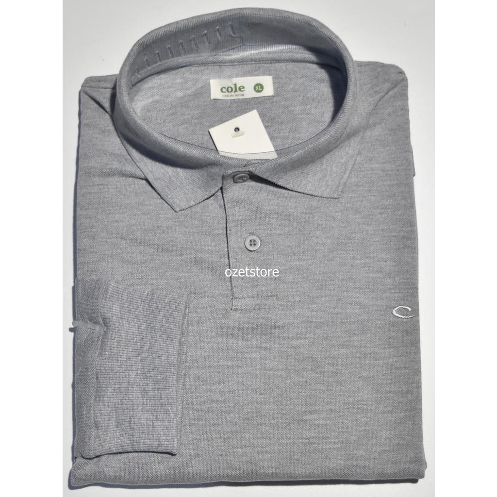 Baju Kaos Kerah Polo Pria Merek COLE Lengan Panjang Abu PCP22 ORIGINAL