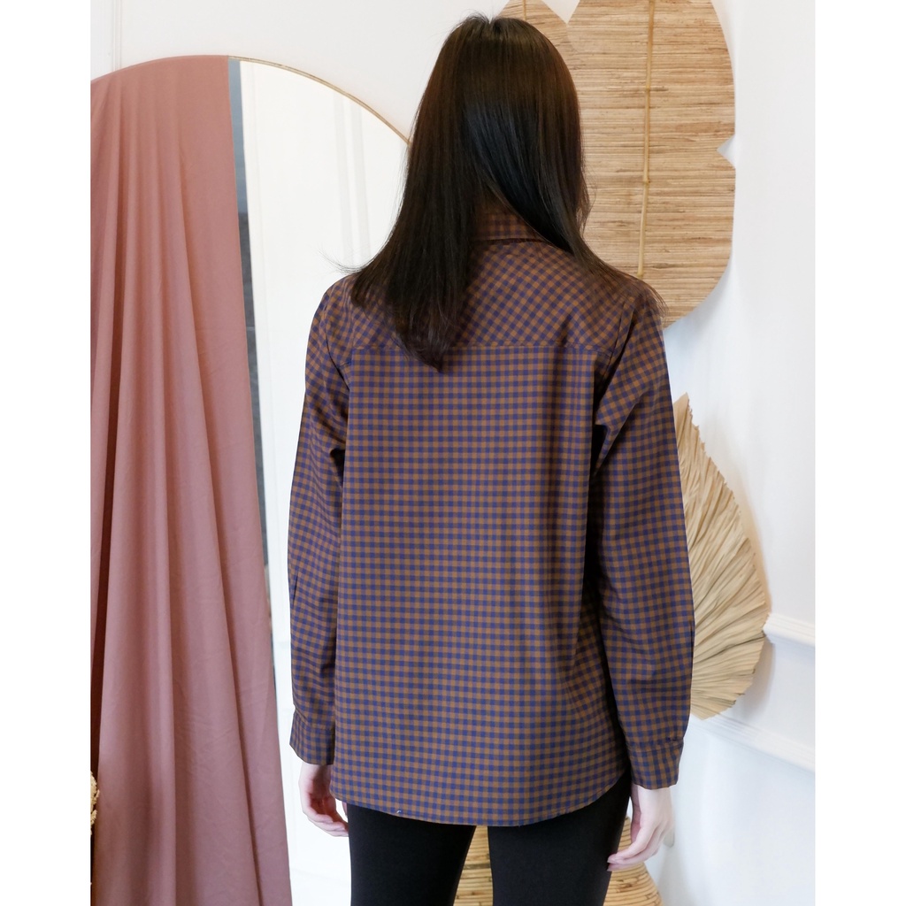 KEMEJA WANITA LENGAN PANJANG MOTIF KOTAK Bahan Katun K11 / K19-8