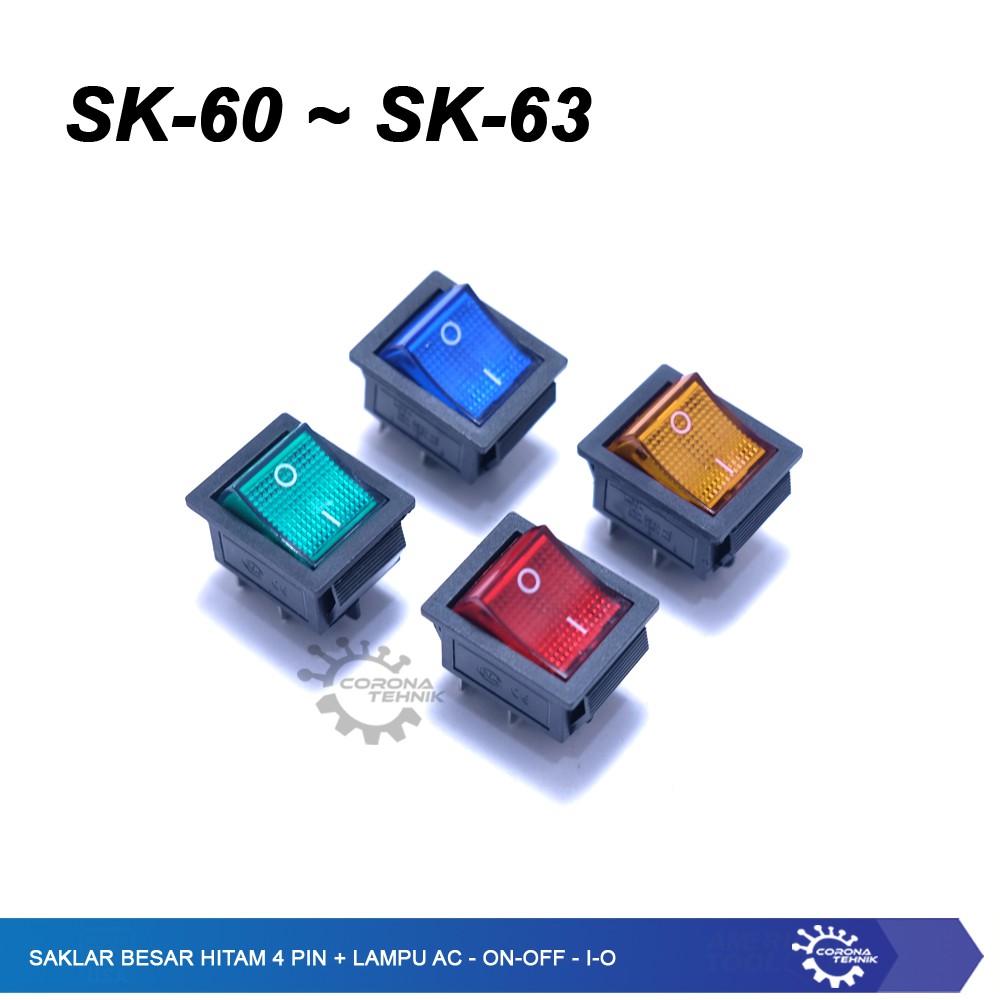 Saklar Besar Hitam 4 Pin - Lampu AC - ON-OFF- I -O