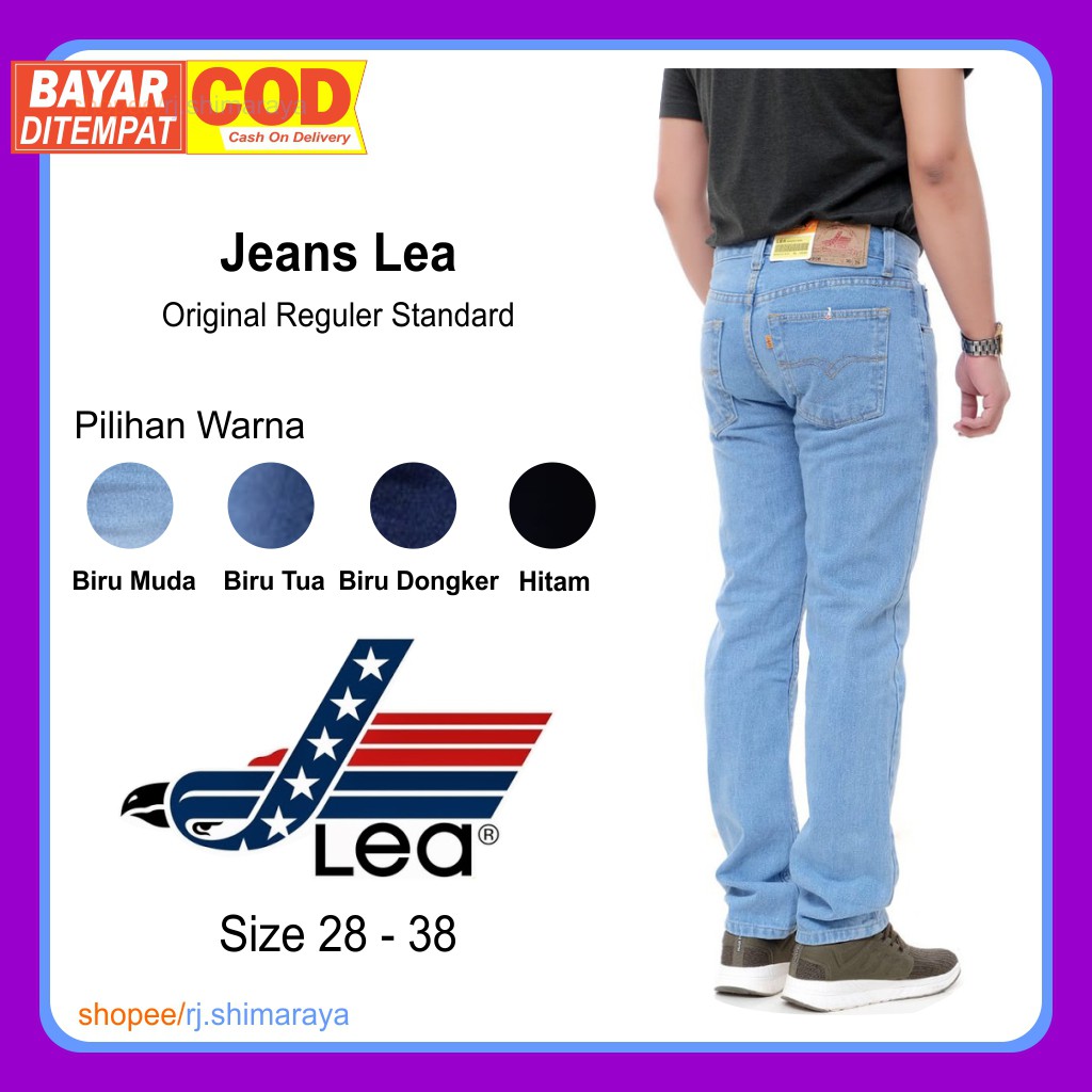 Celana Jeans Panjang Lea Original Jeans Pria Slim Fit Cowok Straight Pensil Standar Sobek Jumbo