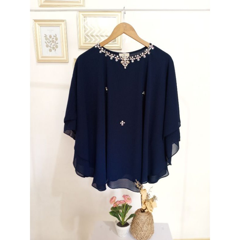 Aznia Blouse Navy (Blouse Saja) Atasan Wanita -Atasan Payet - Kebaya - Baju Kondangan - Baju Wisuda 