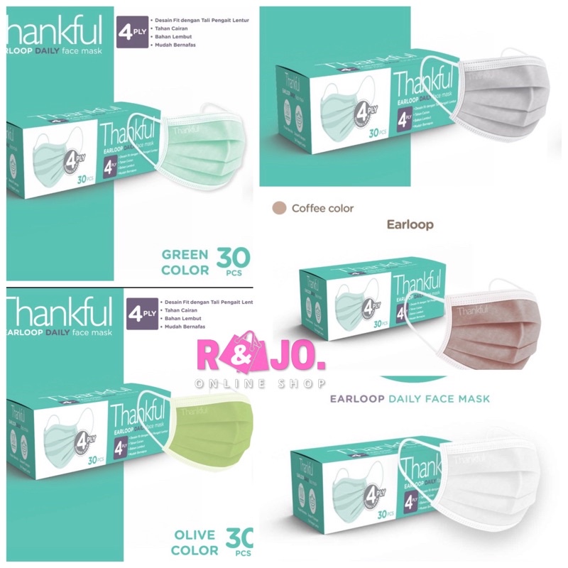 Masker Thankful Earloop 4ply daily mask isi 30 pcs