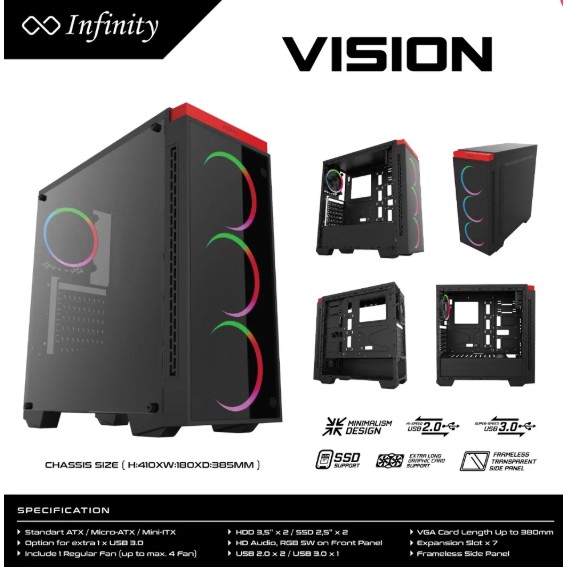 Casing Gaming Komputer PC CPU INFINITY VISION -NON PSU-