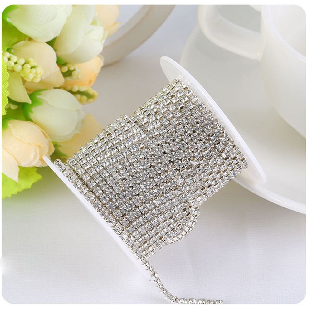 [Bayar Di Tempat]Chain Sparkling DIY Silver Crystal Rhinestone 1 Yard 1-row 2-row 3-row Trim