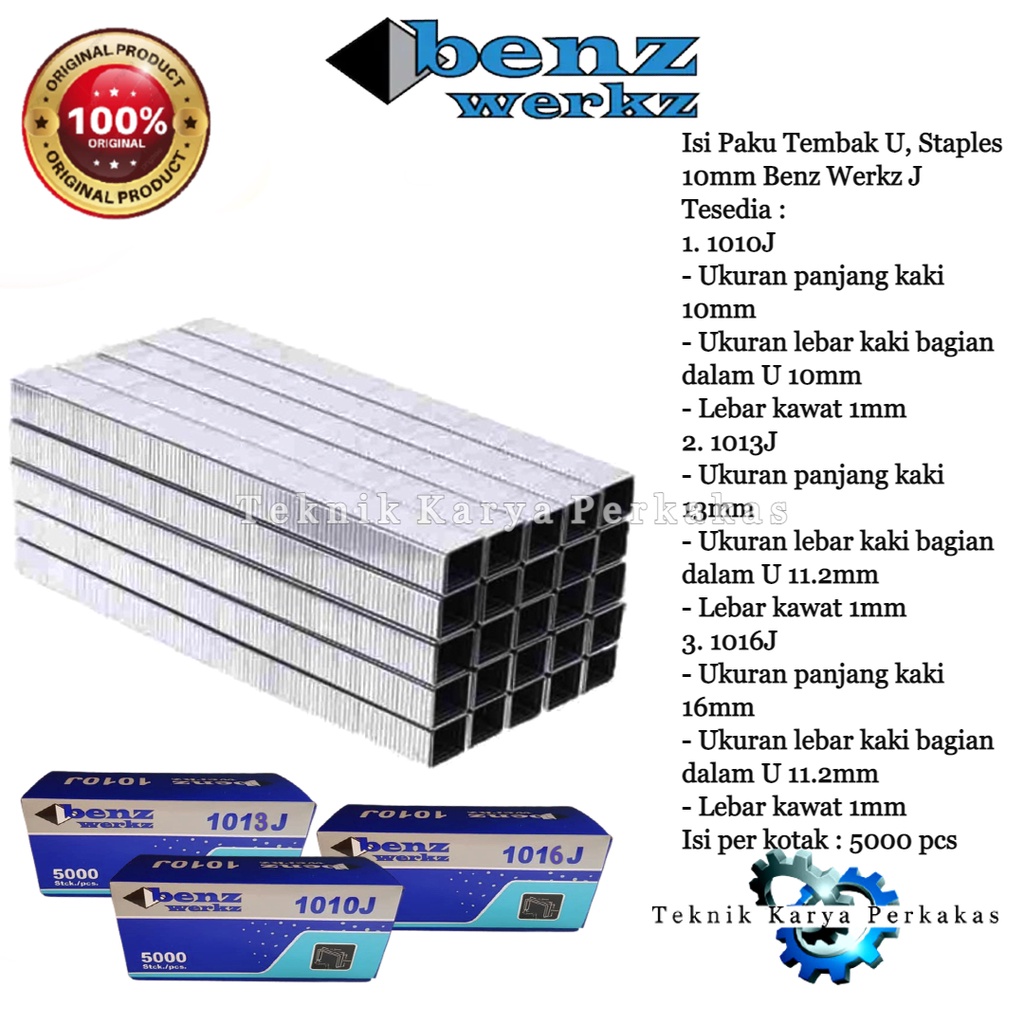 

ISI STAPLES 10MM 5000pcs TEMBAKAN ANGIN BENZ WERKZ 1010J 1013J & 1016J HIGH QUALITY