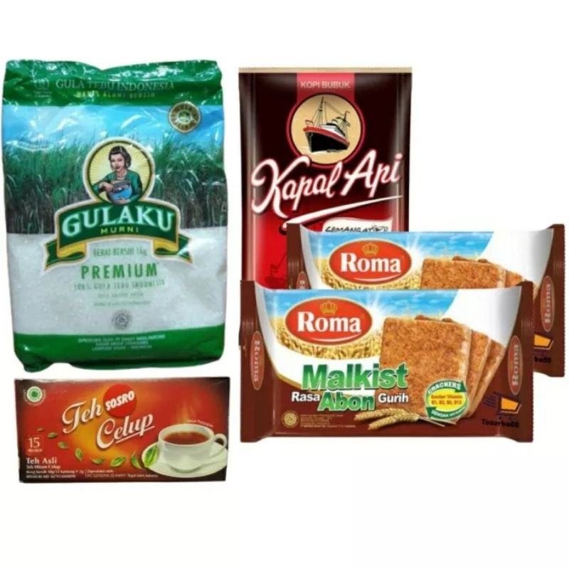 Paket Sembako Gulaku 1 Kg + Teh Sosro + Kopi Kapal Api + Roma Malkist Abon 2Pc