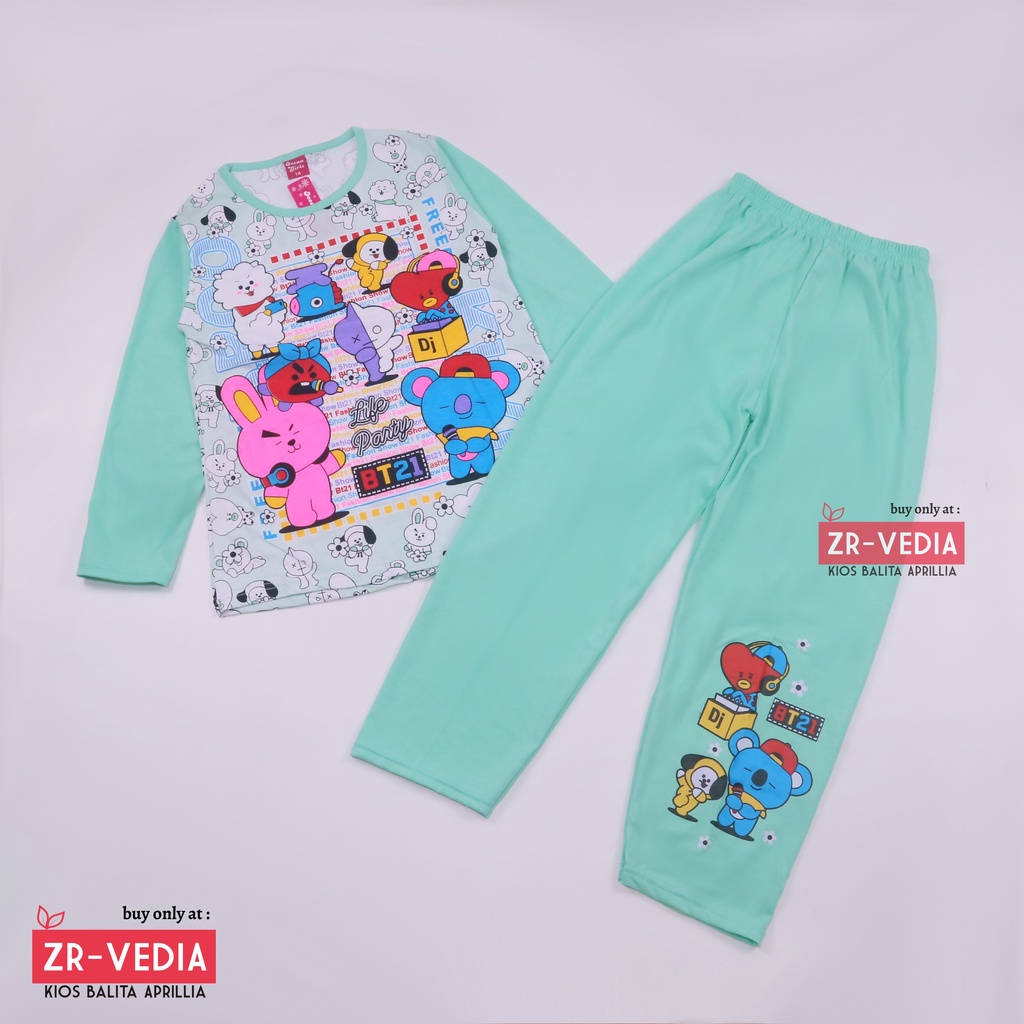 Piyama Karakter 9-10 Tahun / Baju Tidur Piyama Anak Perempuan Bahan Kaos COD Adem Lengan Celana Panjang Import Kaos ZR-Vedia