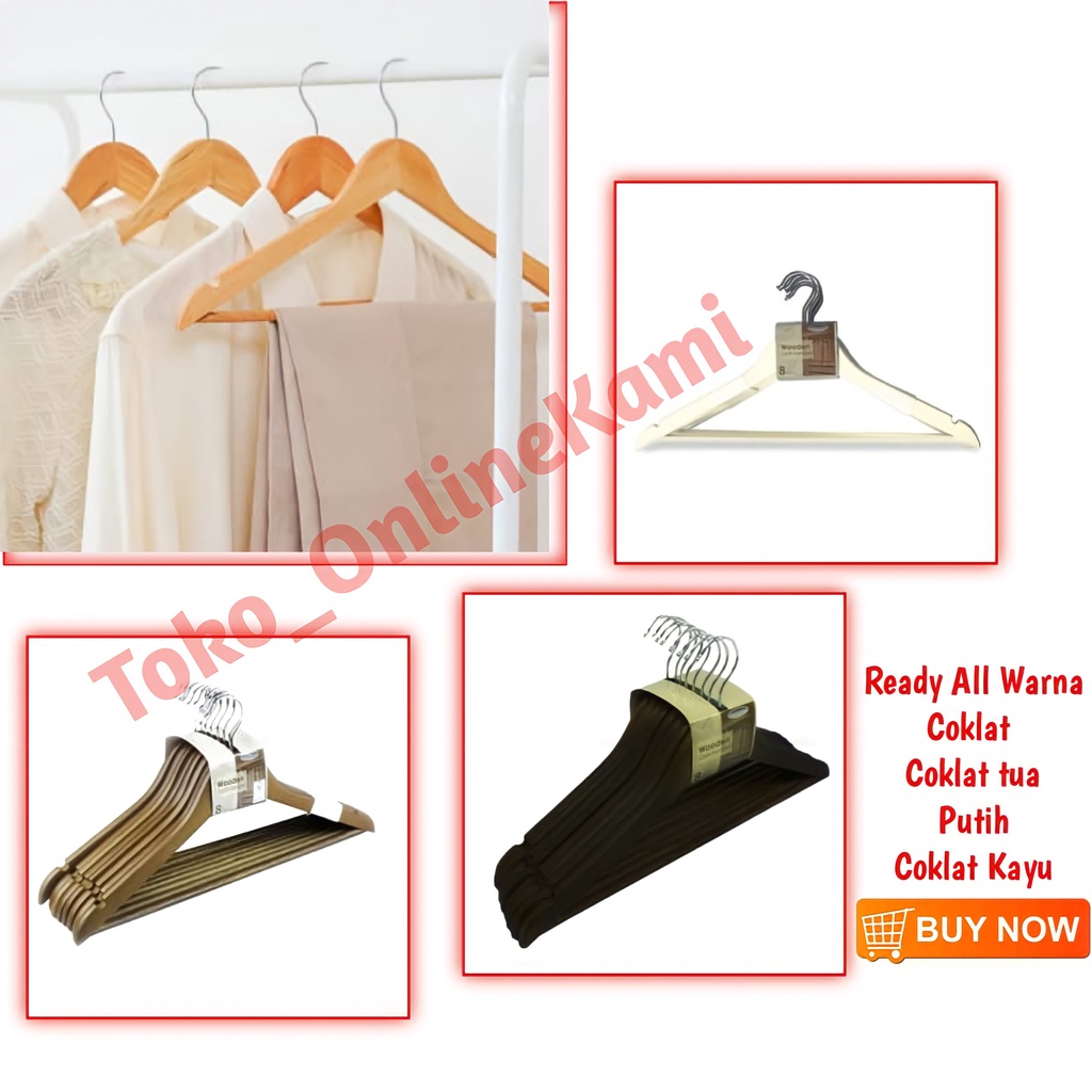 Set Hanger Kayu 8 Pcs/Hanger Kayu 8 Pcs/Informa Hanger Kayu/Gantungan Baju Kayu Informa