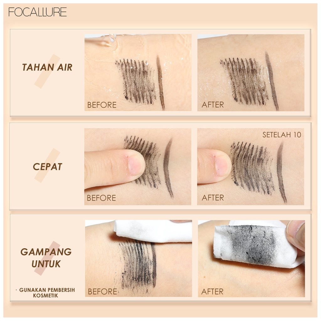 FOCALLURE Volumizing Mascara &amp; Waterproof eyeliner fiber eyelash primer 2 IN 1 mudah dibawa
