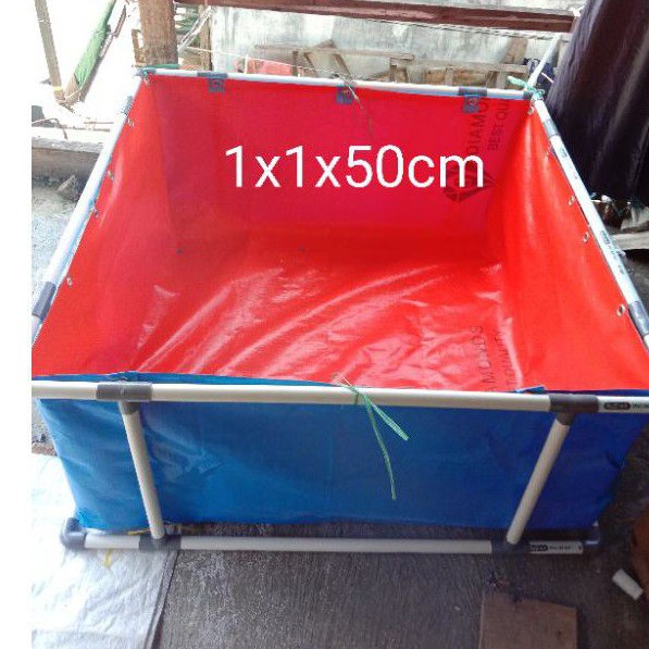 terpal kolam + rangka pipa PVC ukuran 1x1,5x50cm