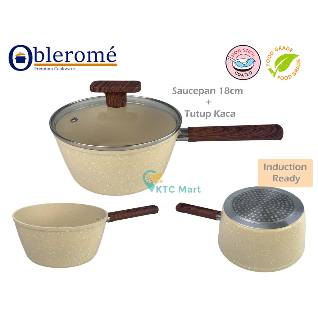 OBLEROME Frypan Sauce Pan Marble Ceramic | Saucepan Panci Granite Keramik | Frypan Granite Marble Food Grade