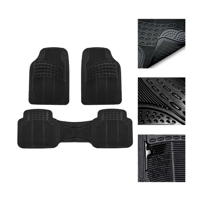 karpet mobil hitam karet universal 1 set 3 pcs 2 Baris Depan Tengah Set Tebal Berat Tidak Geser Anti Slip