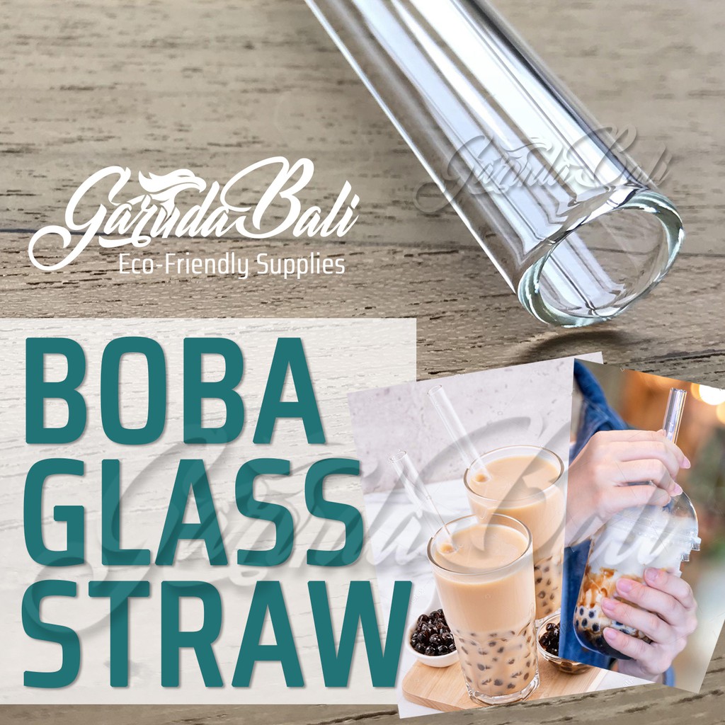 GARUDABALI 12mm Sedotan KACA BOBA Glass Straw Non Plastik Stainless Bambu Kertas Bubble Milk Tea Teh