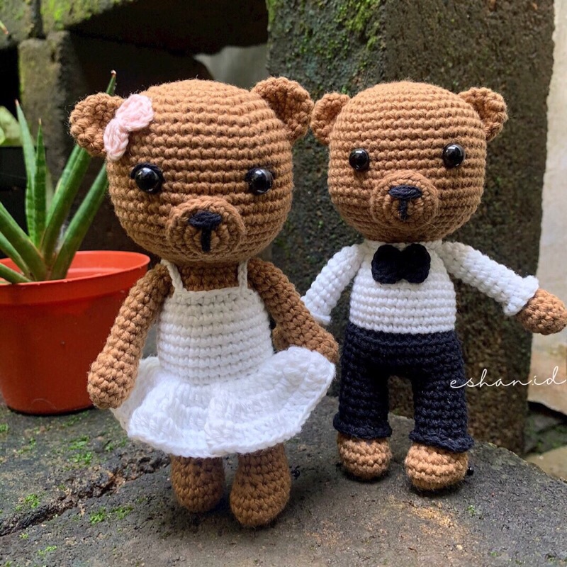 BONEKA RAJUT AMIGURUMI WEDDING BEAR COUPLE