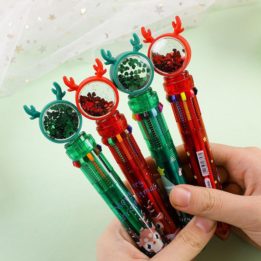 4pcs Pulpen Desain Kartun Rusa Natal Untuk Alat Tulis Anak Laki-Laki