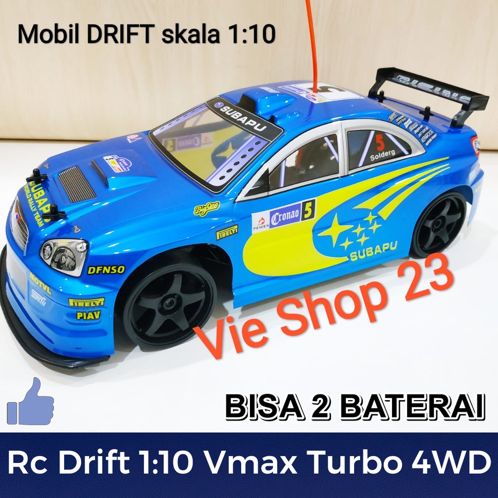 Mainan Mobil rc drift 1:10 turbo Mobil Remote Sanzuan biru Vmax Turbo 4WD bisa 2 baterai, Double soc