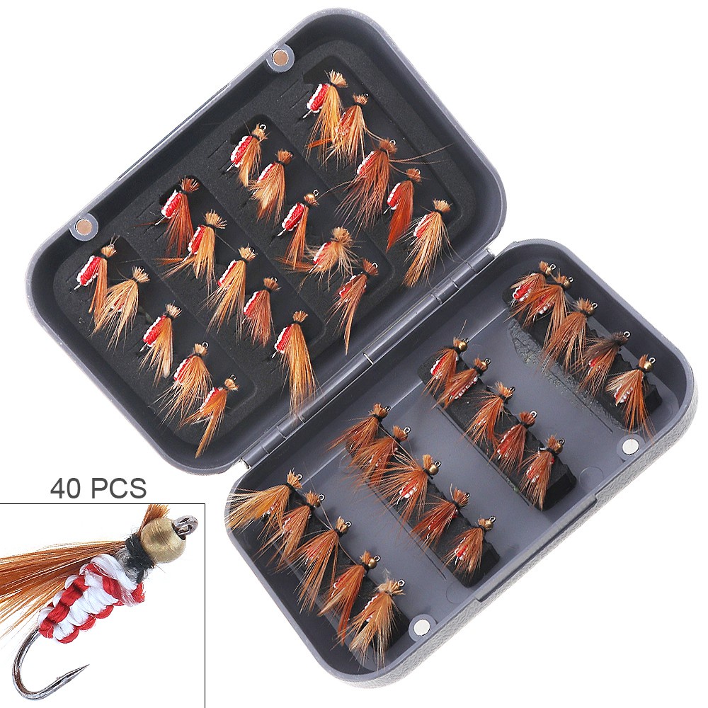 40pcs/lot Mini Fly Fishing Lure Set Metal Head Flies Salmon Trout Simulation Fly Flies Bait with Box