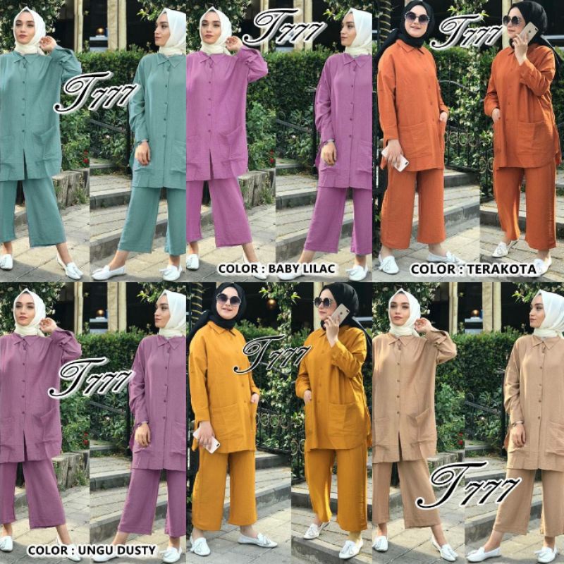 SET CRINKLE SET TUNIK PANJANG SETELAN TUNIK MUSLIMAH ONE SET WANITA SET POLOS WANITA 66