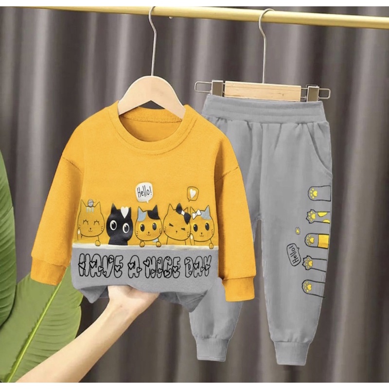 setelan baju dan celana anak setelan sweater anak 1-5 tahun