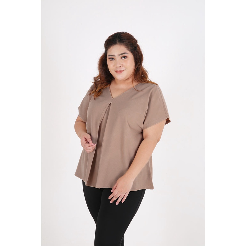 Sorabel - Atasan Wanita Hibi Pleat V Neck Blouse Big Size Jumbo XXXL