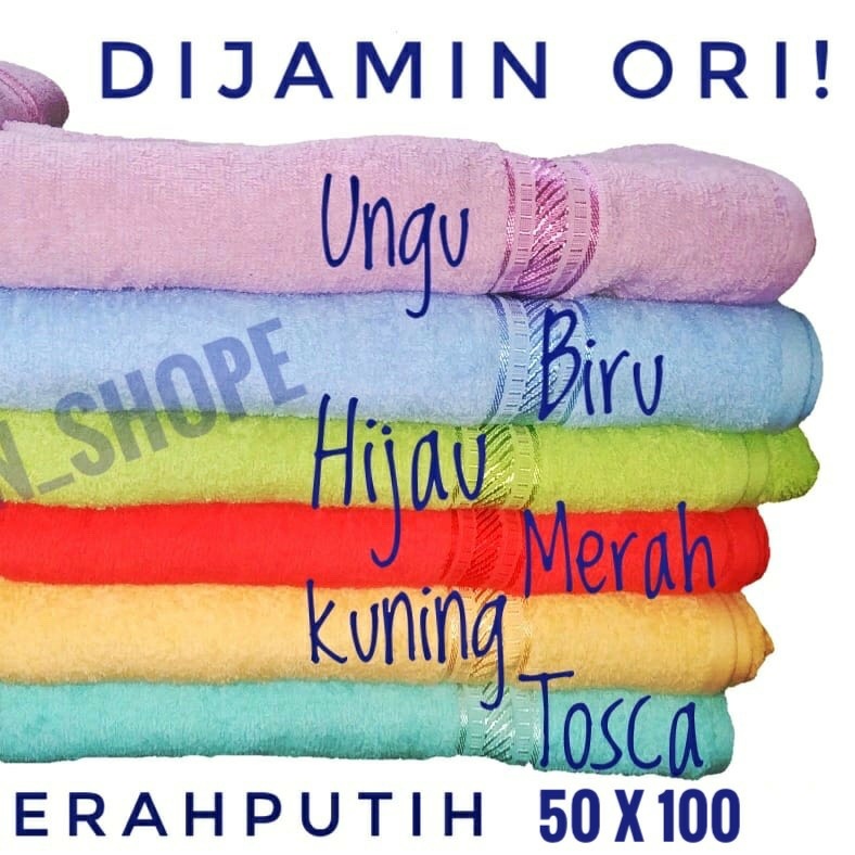 HANDUK SEDANG MERAH PUTIH ORIGINAL 100X50CM BAHAN COTTON 100 %