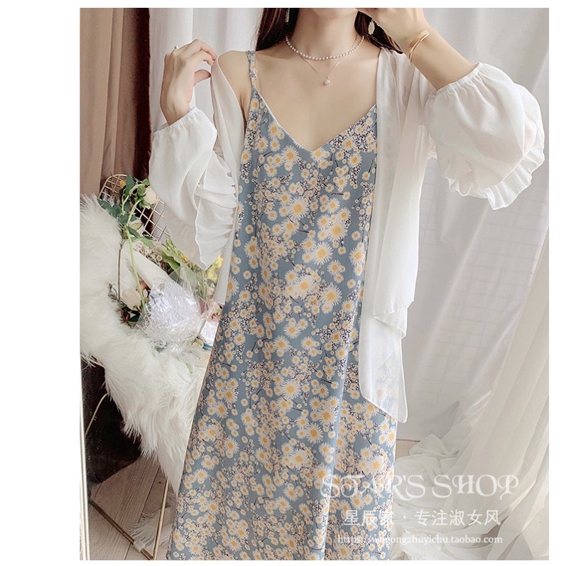 LMB KOREAN LONGDRESS WITH FLOWER SOFTBLUE