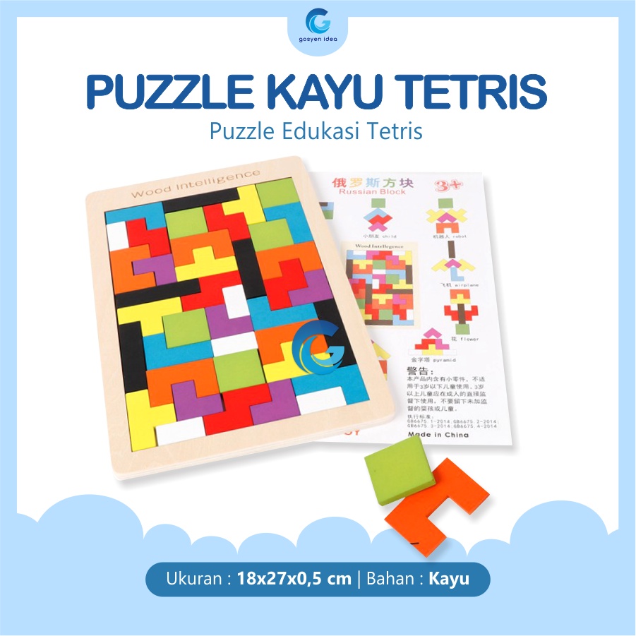 Puzzle Kayu Tetris Mainan Edukasi Anak Balok Kayu Tetris Puzzle Wood Intelligence