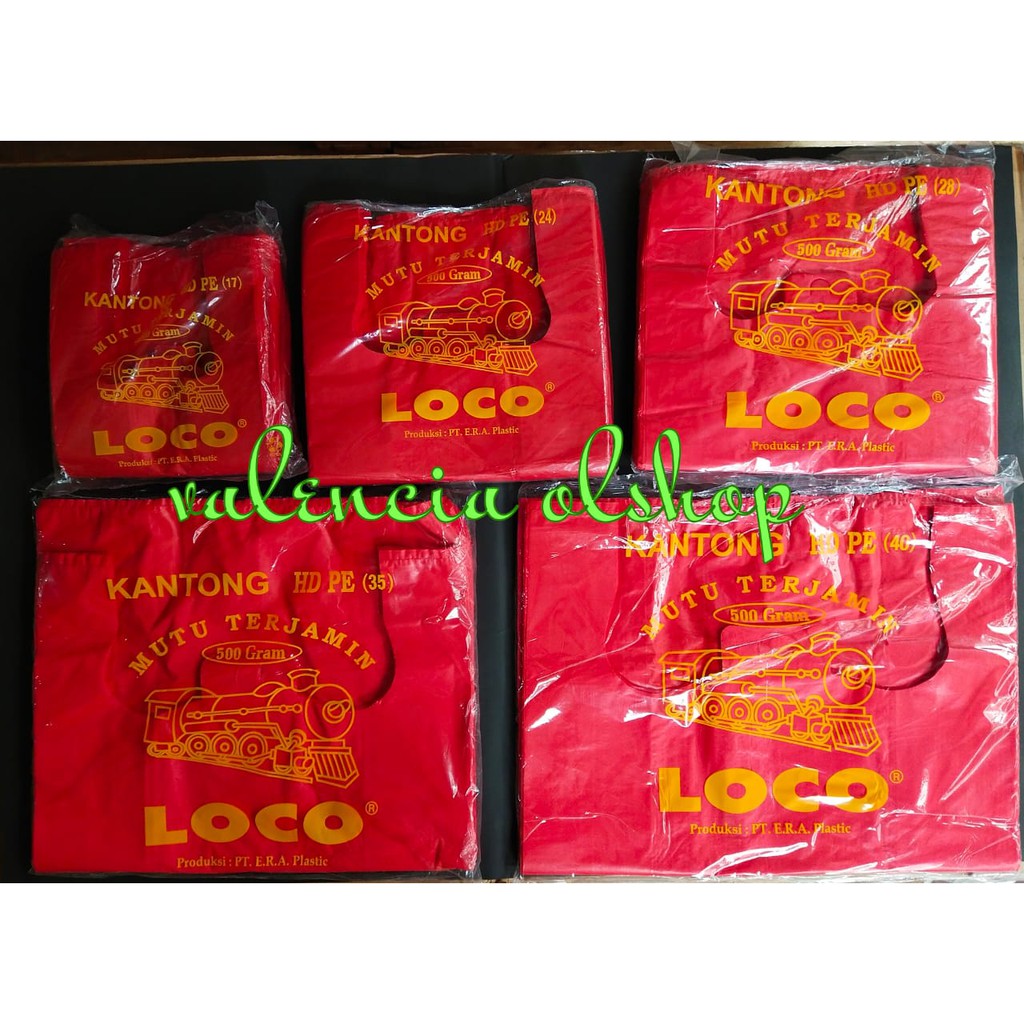 kantong plastik loco merah tebel 17, 24, 28, 35, 40 isi 500 gram