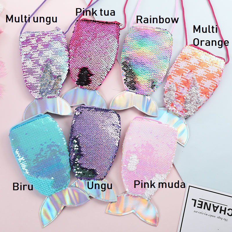 Tas Selempang Sequin Mermaid Tail TSU034 sling bag anak perempuan