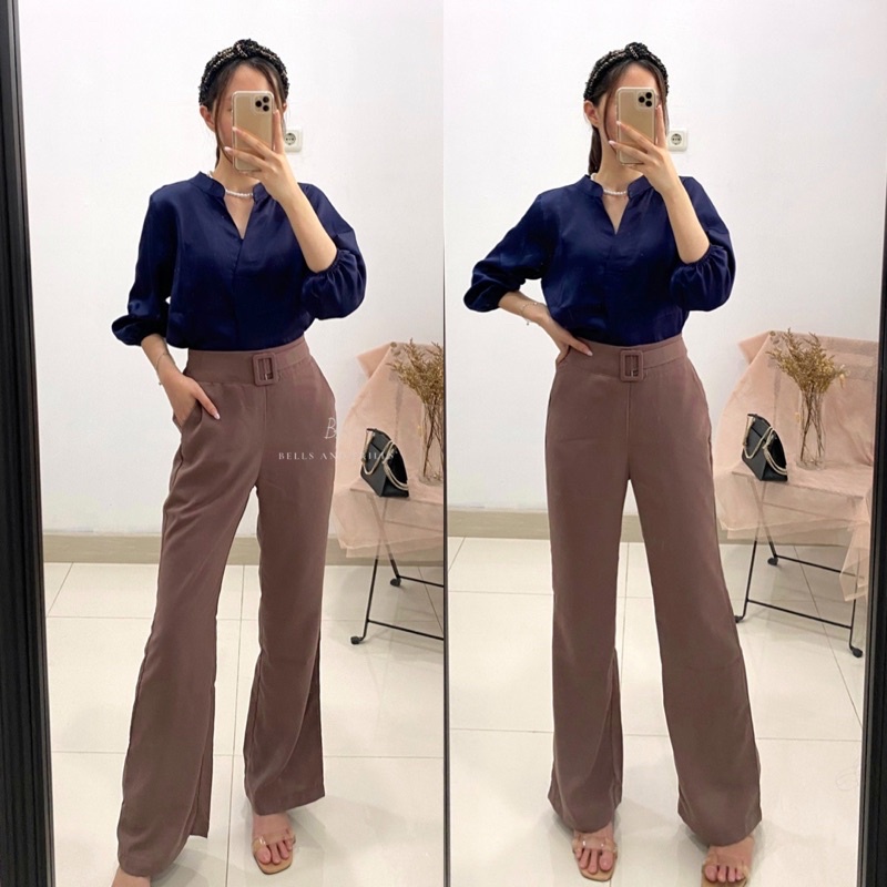 VANYA Cutbray Pants Kecil / Long Pants with Belt / Celana Cutbray Wanita / Kulot Petite Formal P15