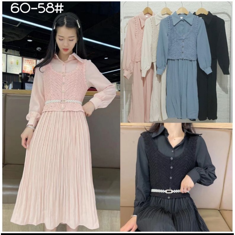 Tunik plisket katun rayon import / tunik mix rajut / tunik rajut