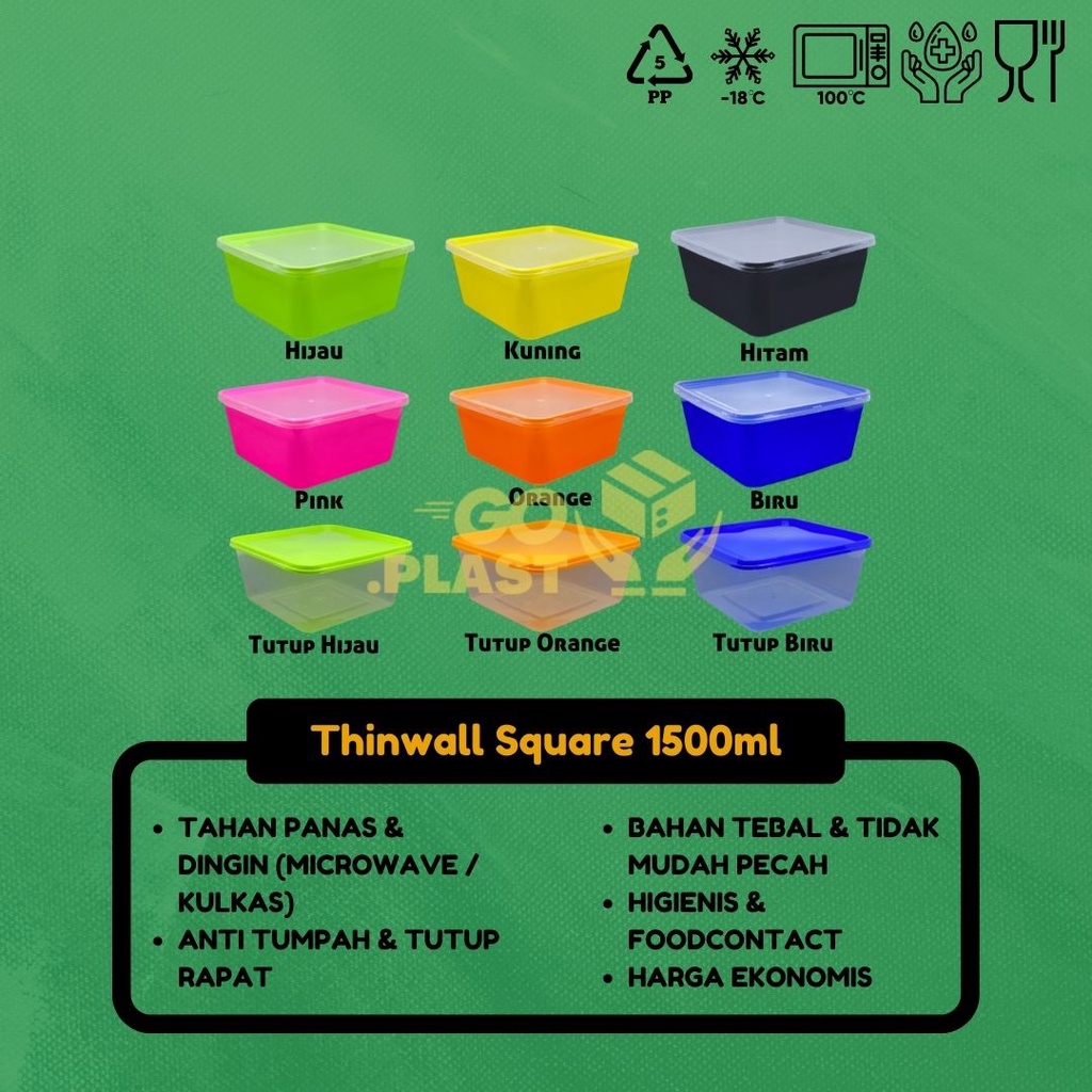 THINWALL 1500 ML WARNA / KOTAK MAKAN PLASTIK 1500 ML WARNA ISI 6 PCS