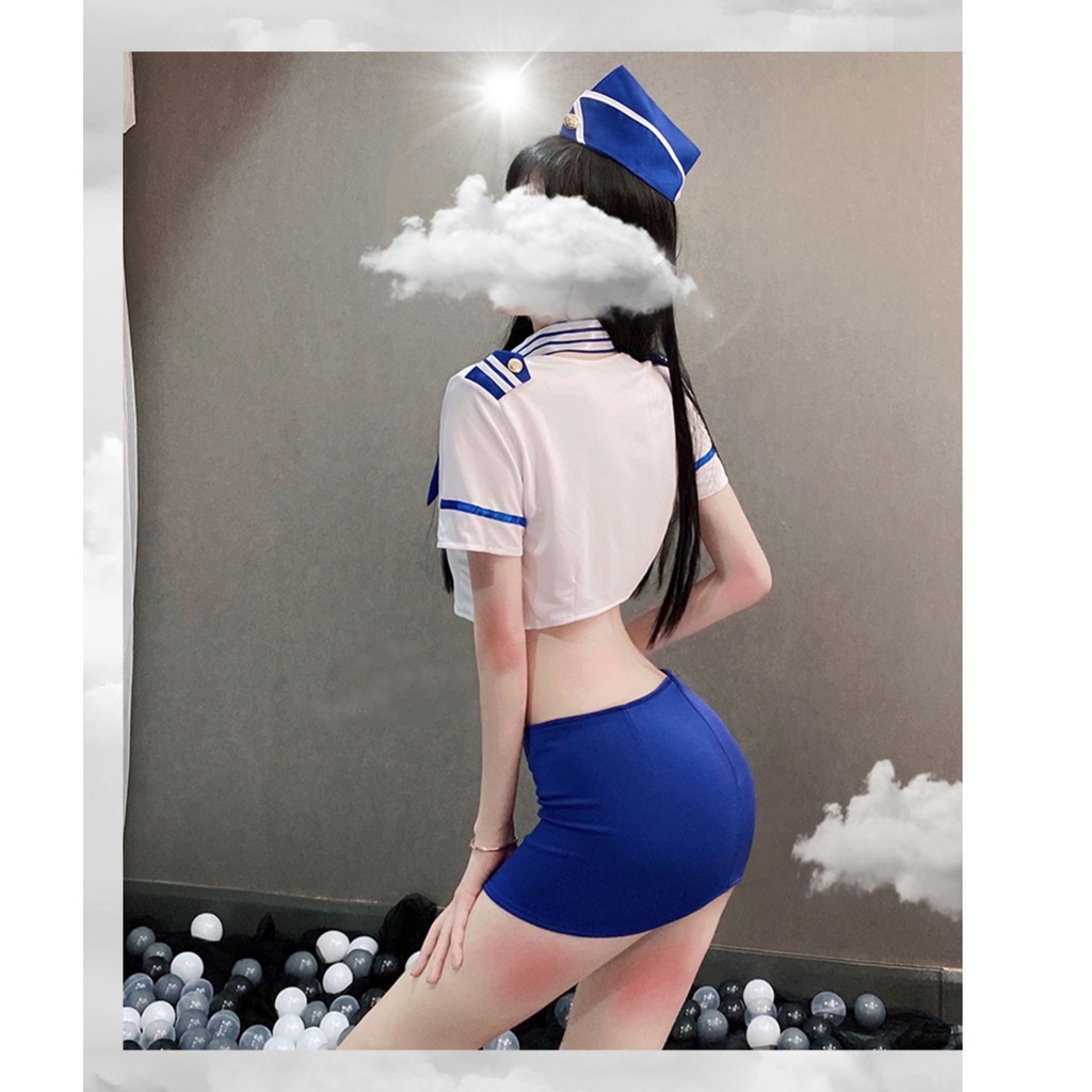 Lingerie Sexy Cosplay Pramugari Dress Mini Set Stewardess Cosplay Kostum Bahan lembut 3A130