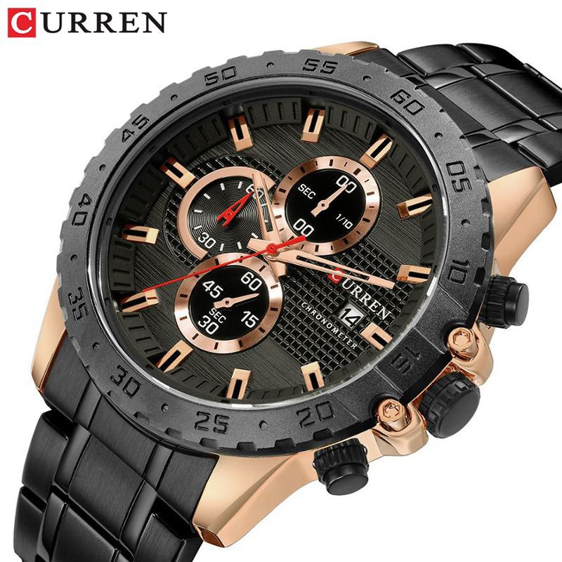CURREN 8334 Jam Tangan Pria Analog Stainless Steel Chronograph Aktif WATCHKITE WKOS