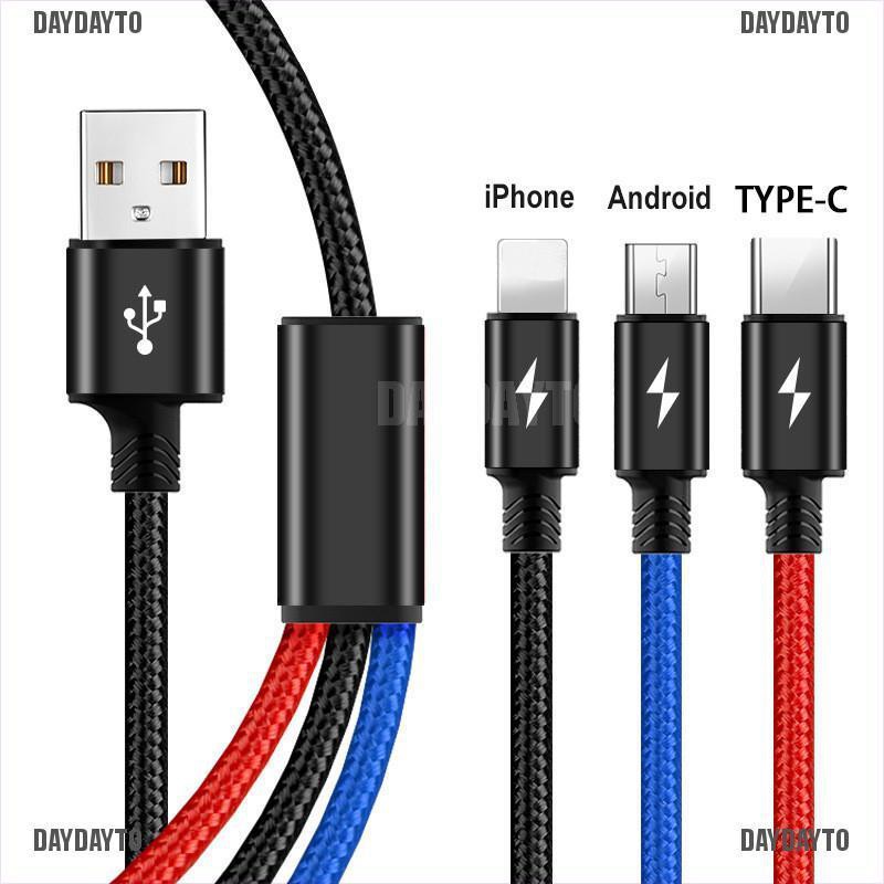 (DAYDAYTO) 3in1 Kabel Data / Charger Micro USB / Type C / Lightning 8 Pin Untuk Smartphone