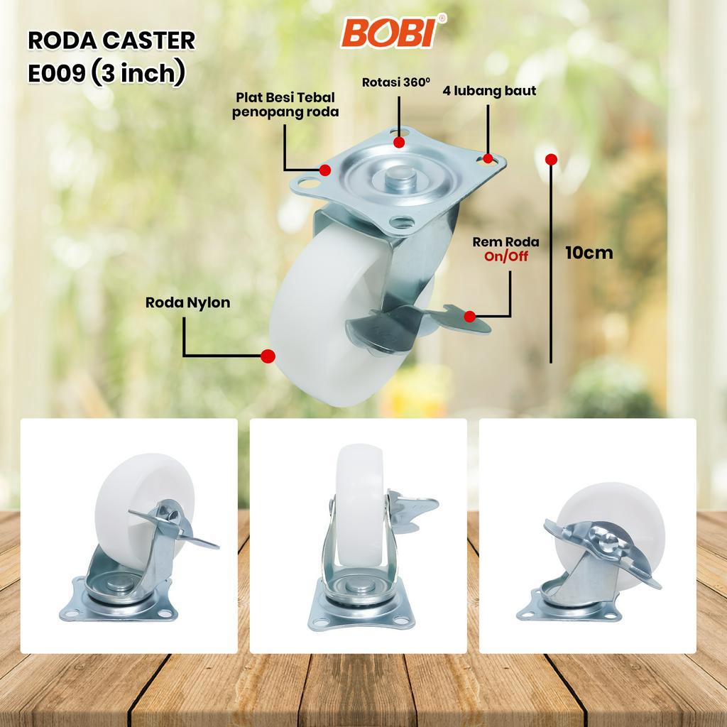 Roda Caster PVC NYLON // Roda Etalase Lemari 3 inch // Roda Serbaguna BOBI - Warna Random