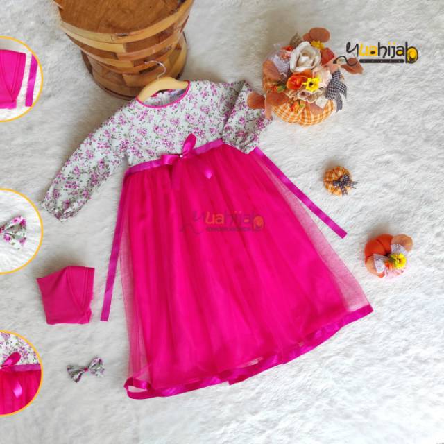 Gamis pesta anak baju muslim anak perempuan gamis tile anak set jilbab Ori Yuahijab | Tile