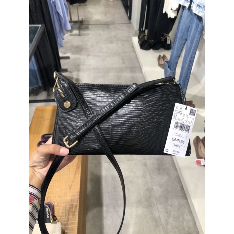 Jastip Mango Croco Sling Bag Hitam