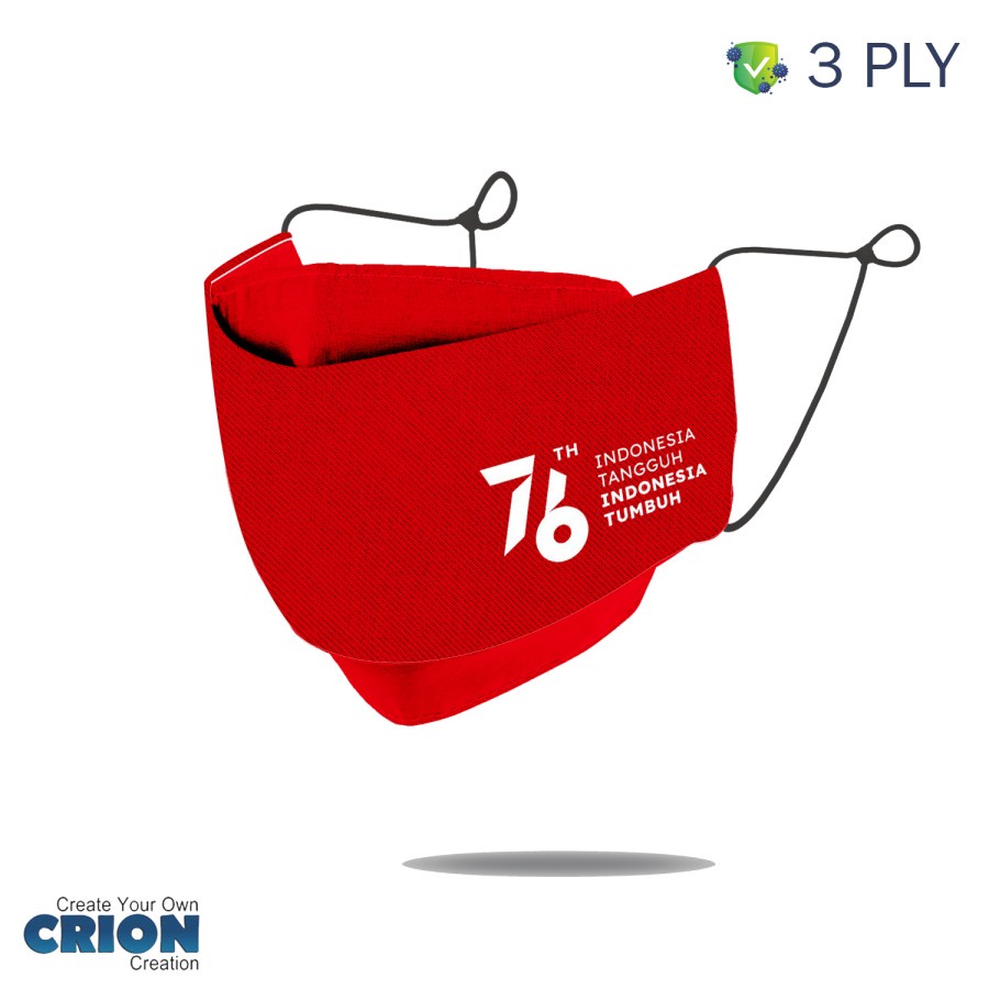 Crion- Masker kain 3d Indonesia merdeka Merah Putih 3ply antibacterial