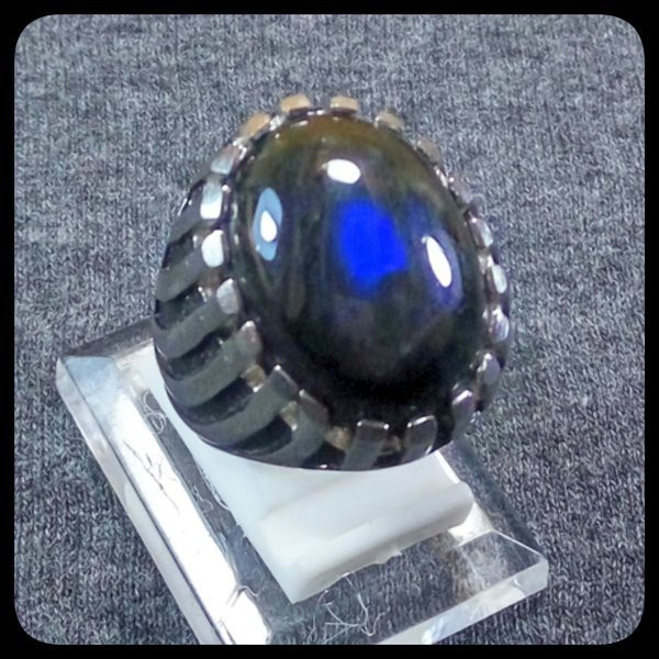 CINCIN LABRADOR BLACK BLUE NIGHT FELDSPAR BIRU SUPER GIWANG RING PLATINUM SUPER