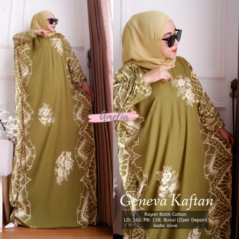 Geneva Kaftan Wanita Rayon Batik Premium Gamis Jumbo Kekinian Dress Bigsize LD 160 cm