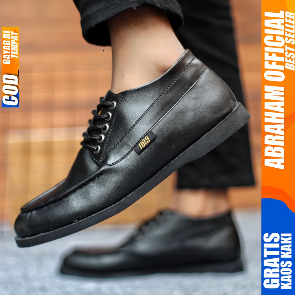 Sepatu Formal Pria Sepatu Casual Pria Kulit Pu Tali Sepatu Pantofel Kerja Kantor Kuliah Kondangan Sepatu Hitam Pria HUGO ABRAHAM